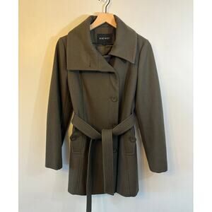 Nine West Women's Wool Blend Belted Top Coat Olive Green Size 10